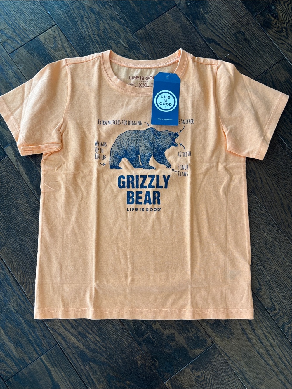Life Is Good Peach Kids' Grizzly Bear Graphic Tee
